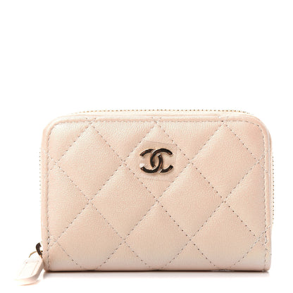 Chanel Iridescent Calfskin Quilted Zip Coin Purse Wallet Beige 1 of 8