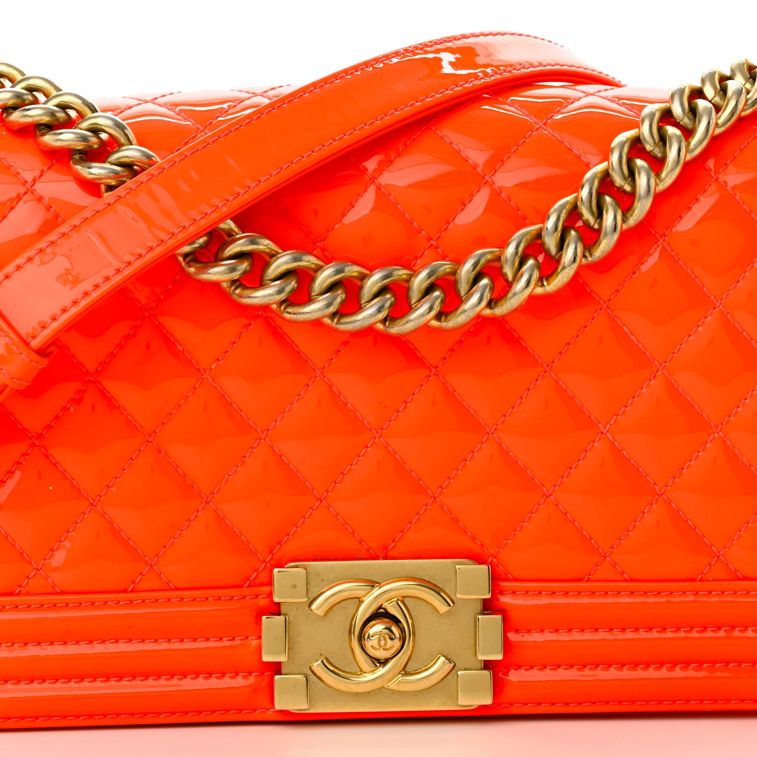 Chanel Patent Quilted Medium Boy Flap Orange 7 of 10