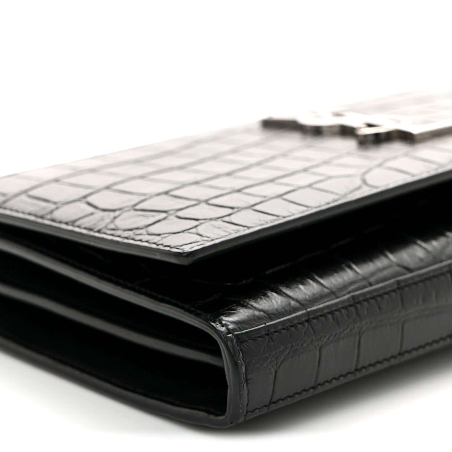 Calfskin Crocodile Embossed Cassandre Wallet On Chain WOC Black