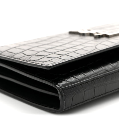 Saint Laurent Calfskin Crocodile Embossed Cassandre Wallet On Chain WOC Black 9 of 10