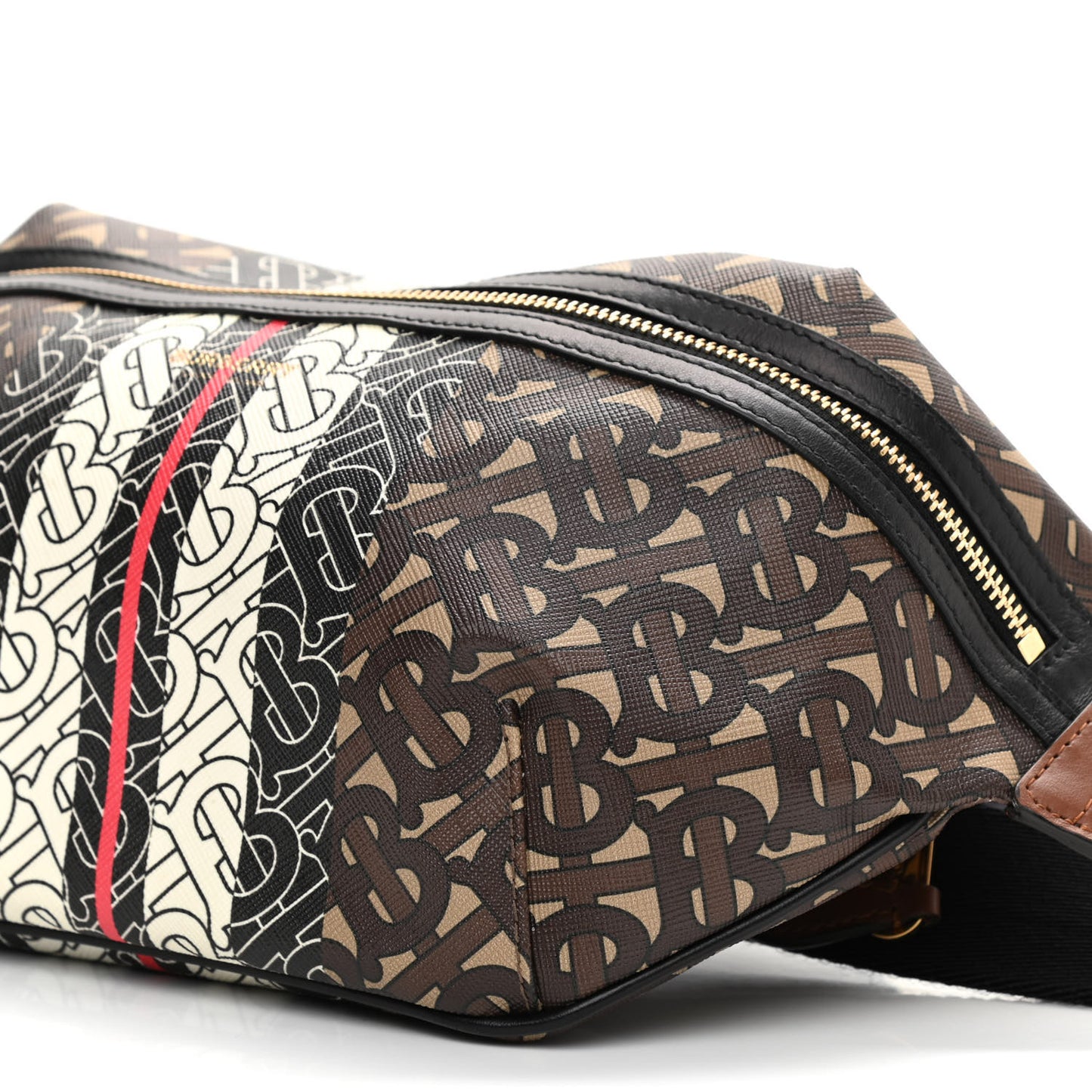 E-Canvas Monogram Stripe Medium Sonny Bum Bag Bridle Brown