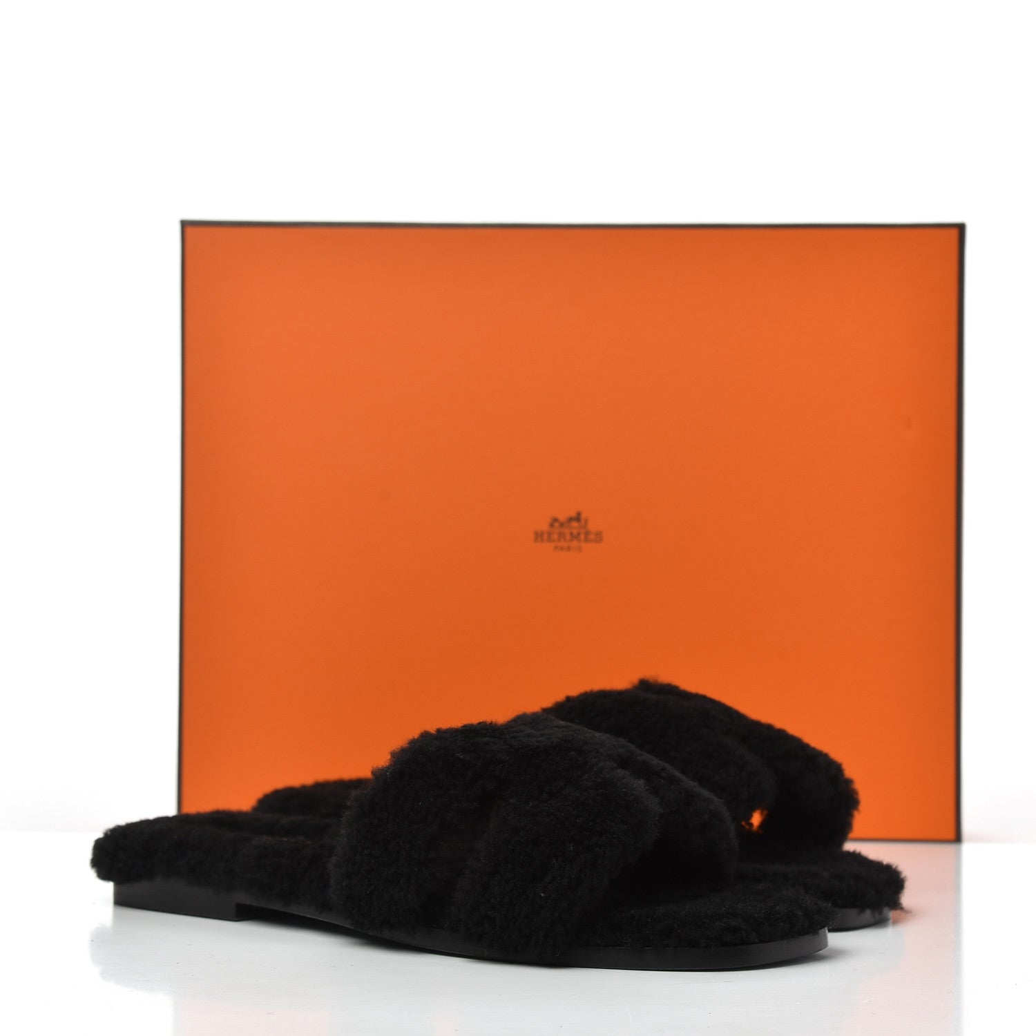 Hermes Woolskin Oran Sandals 37.5 Black 12 of 12