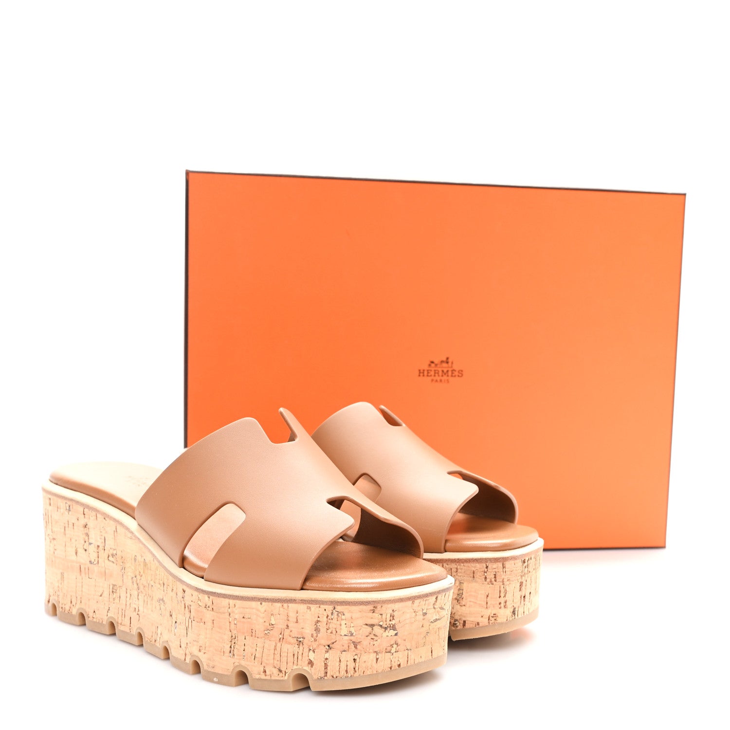 Hermes Calfskin Cork Eze 30 Sandals 38 Marron Glaise 10 of 10