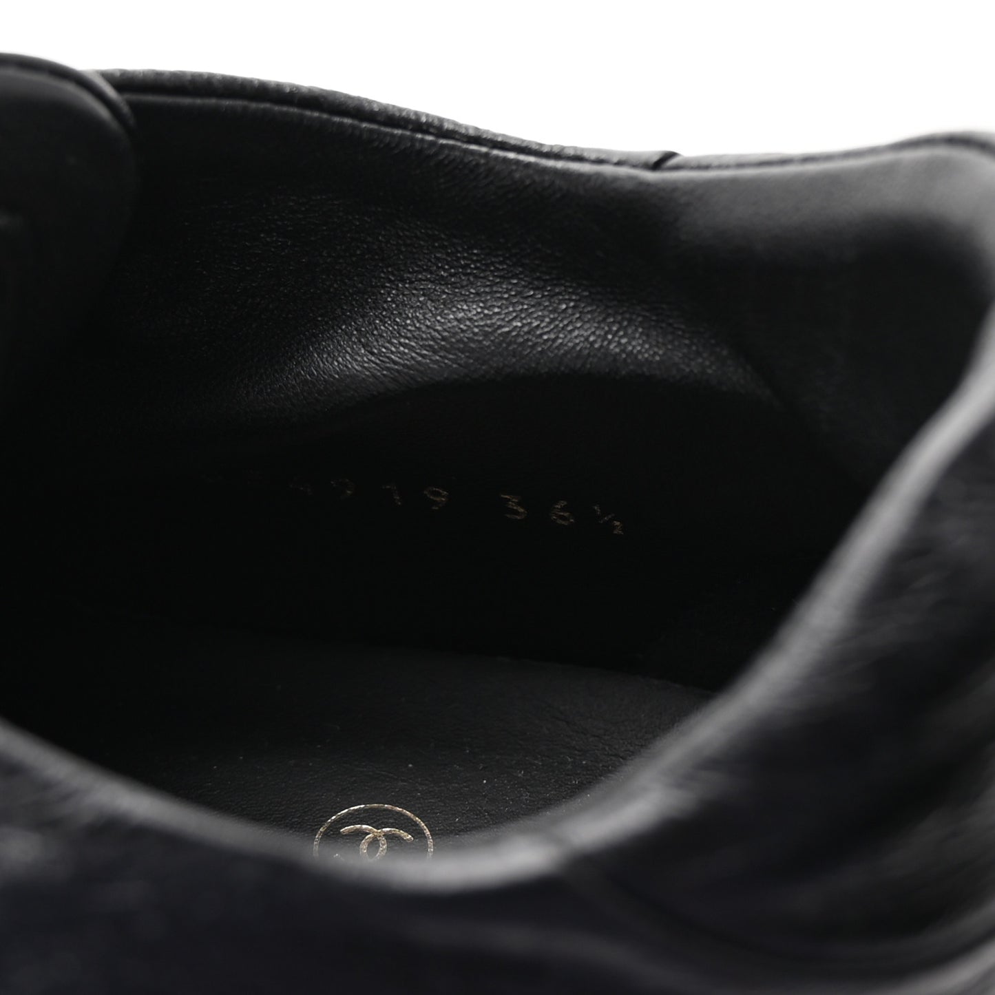 Crumpled Calfskin Womens CC Bow Sneakers 36.5 Black