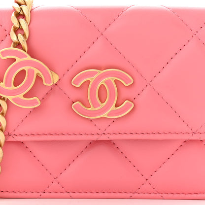 Chanel Lambskin Enamel Quilted Pending Clutch With Chain Pink 9 of 12