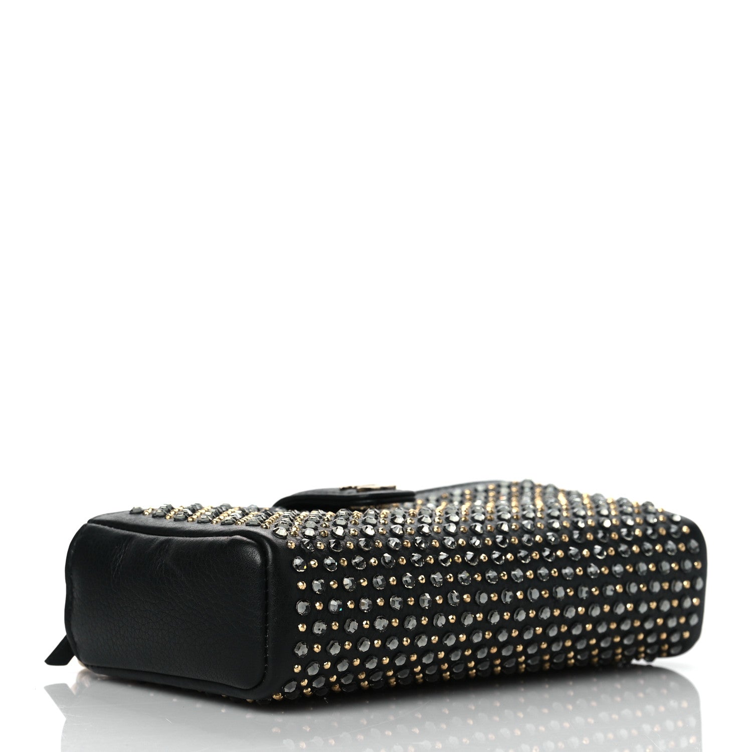 Chanel Calfskin Strass Studded Mini Phone Holder Clutch Black 3 of 9