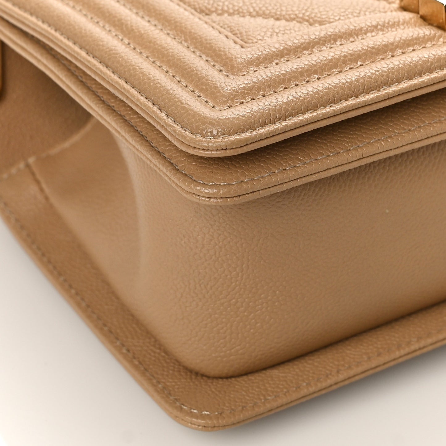 Caviar Chevron Quilted Small Boy Flap Beige