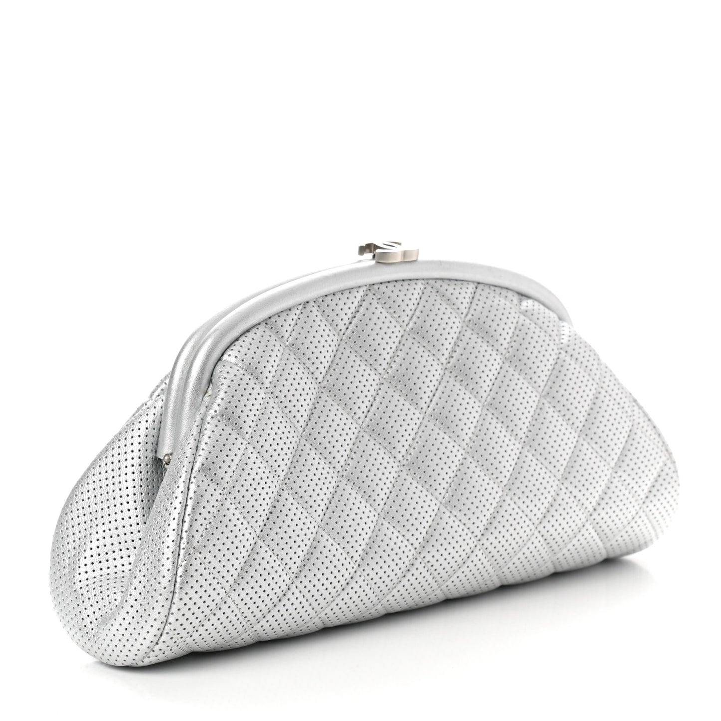 Lambskin Perforated Timeless Clutch Light Silver