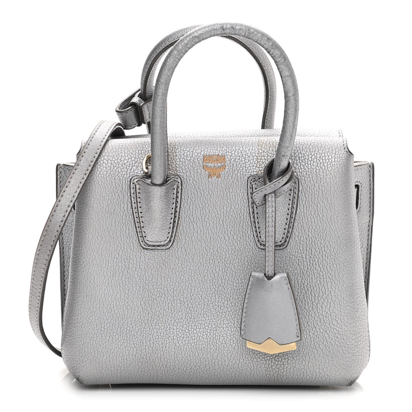 Metallic Grained Calfskin Mini Milla Tote Spike Silver