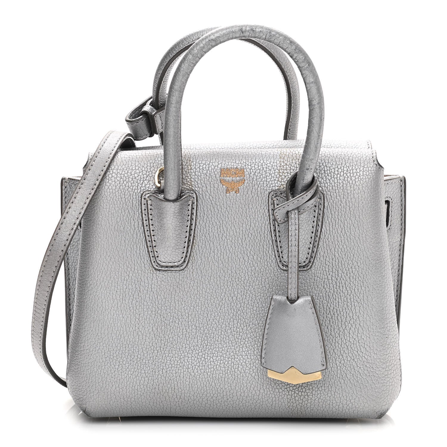 MCM Metallic Grained Calfskin Mini Milla Tote Spike Silver 1 of 11