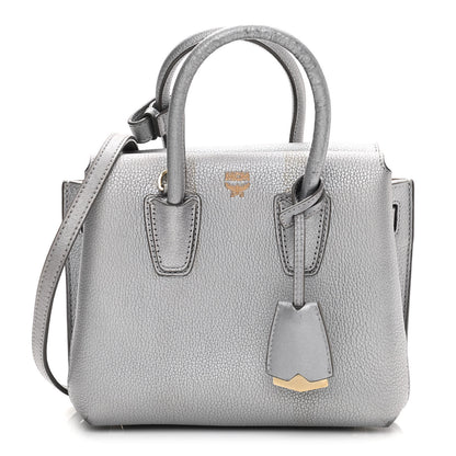 MCM Metallic Grained Calfskin Mini Milla Tote Spike Silver 1 of 11