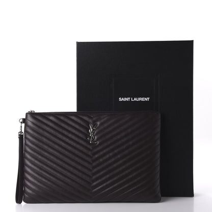 Saint Laurent Calfskin Matelasse Chevron Monogram Document Holder Amaranto 11 of 11