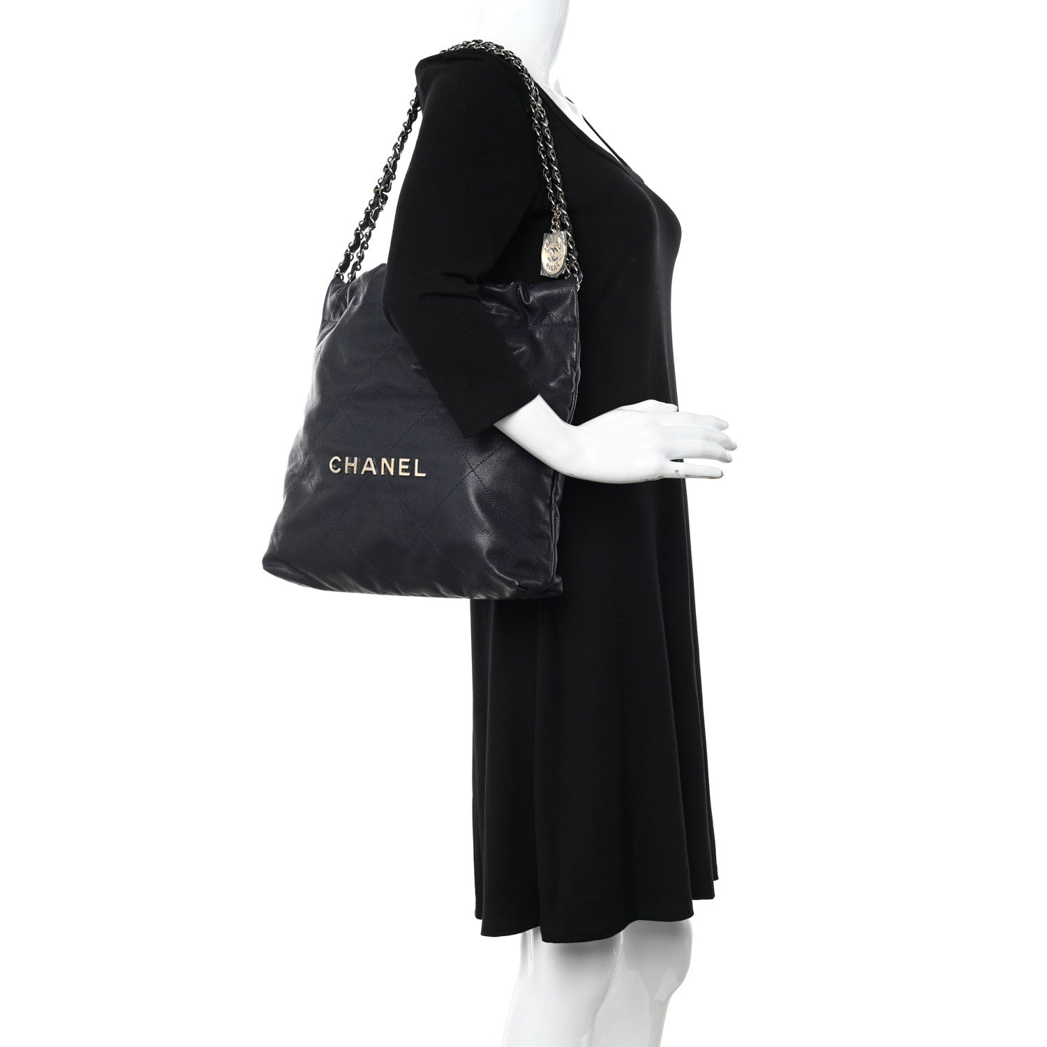 Chanel Shiny Caviar Quilted Small Chanel 22 Dark Blue 2 of 11