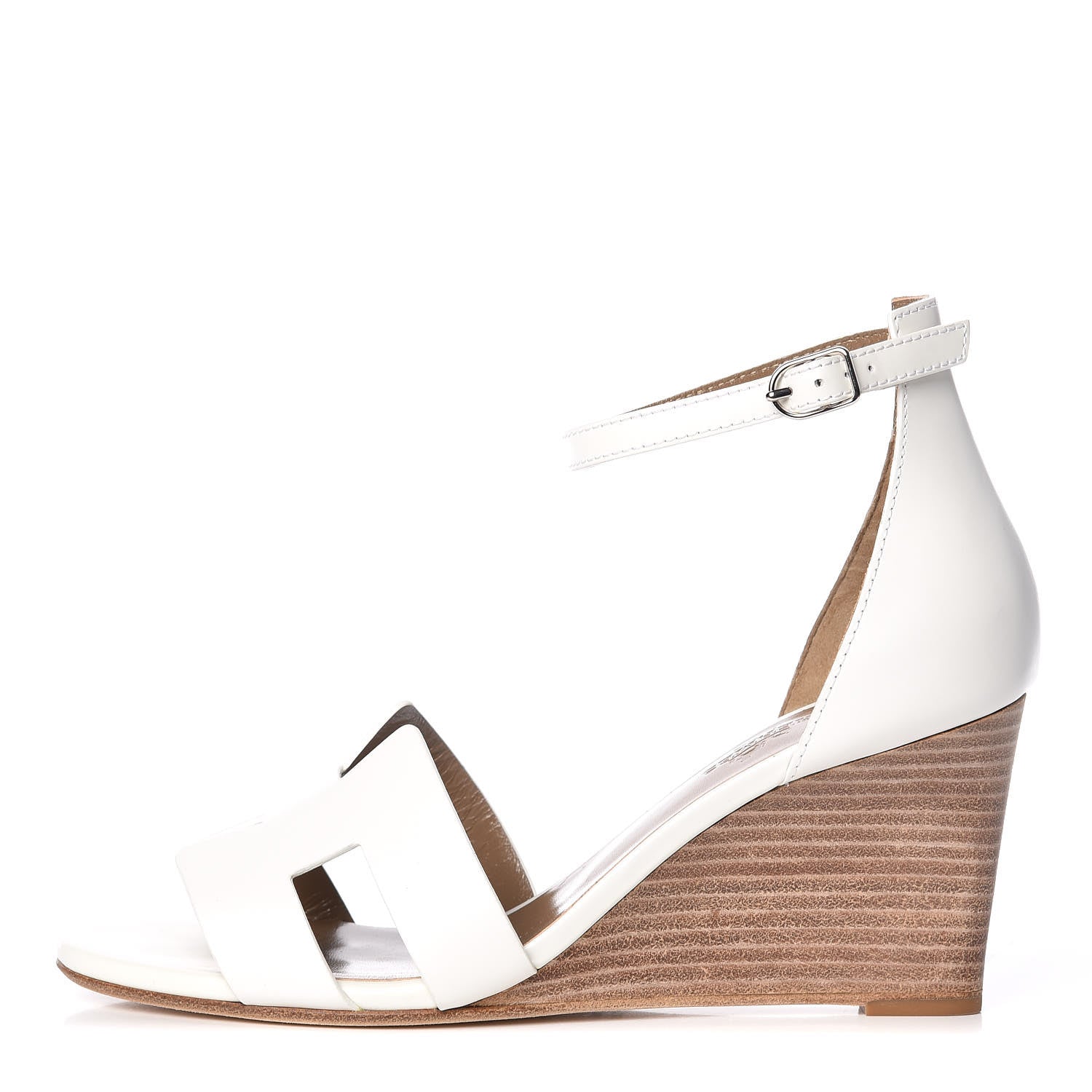 Hermes Calfskin Legend Wedge Sandals 37.5 White 1 of 9
