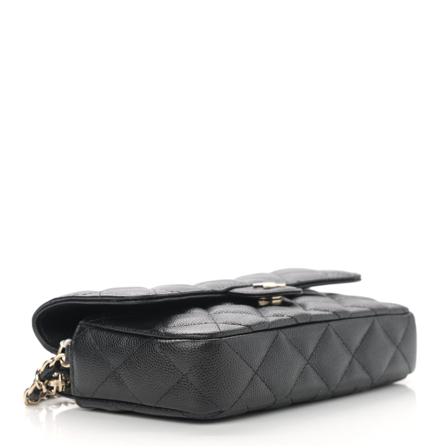 Caviar Quilted Flap Phone Holder With Chain Black