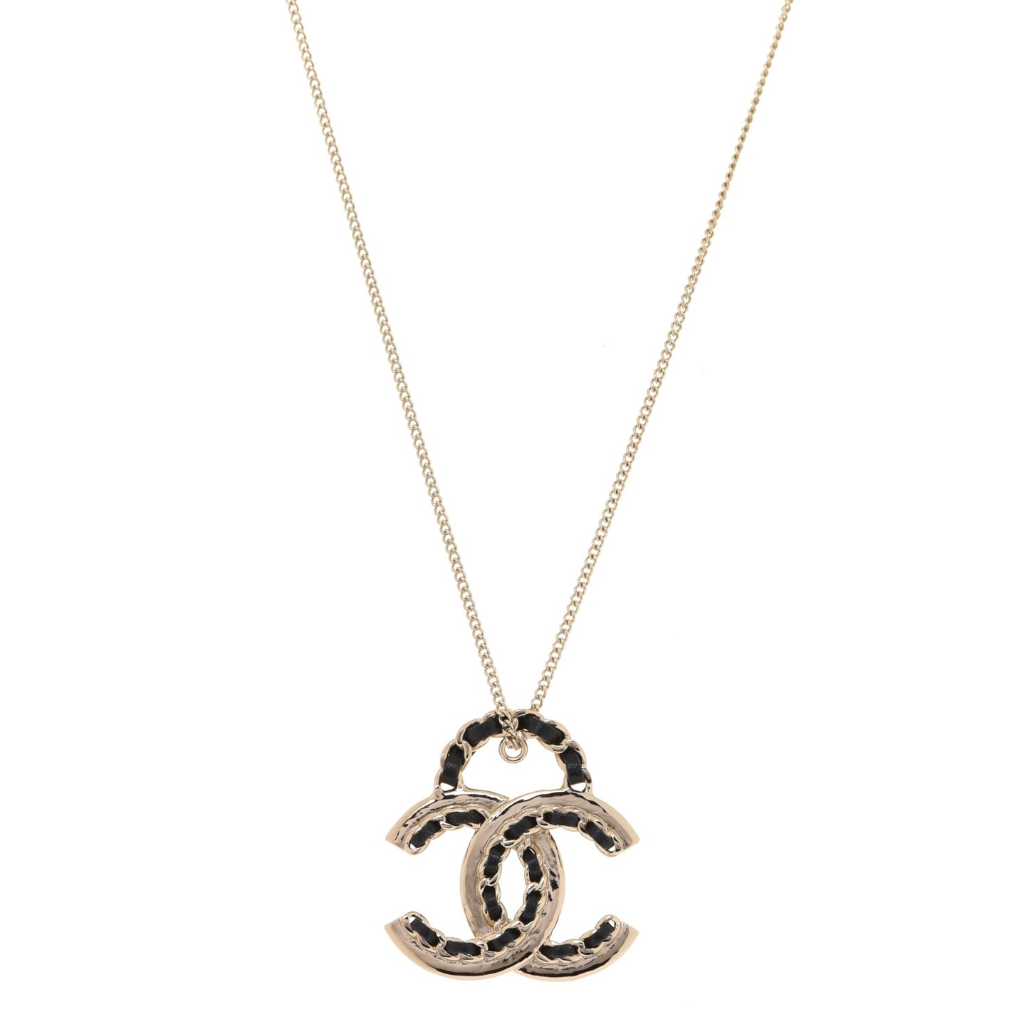 Lambskin CC Chain Necklace Gold Black