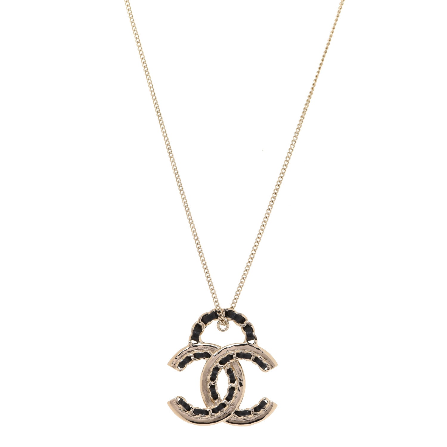Chanel Lambskin CC Chain Necklace Gold Black 1 of 6