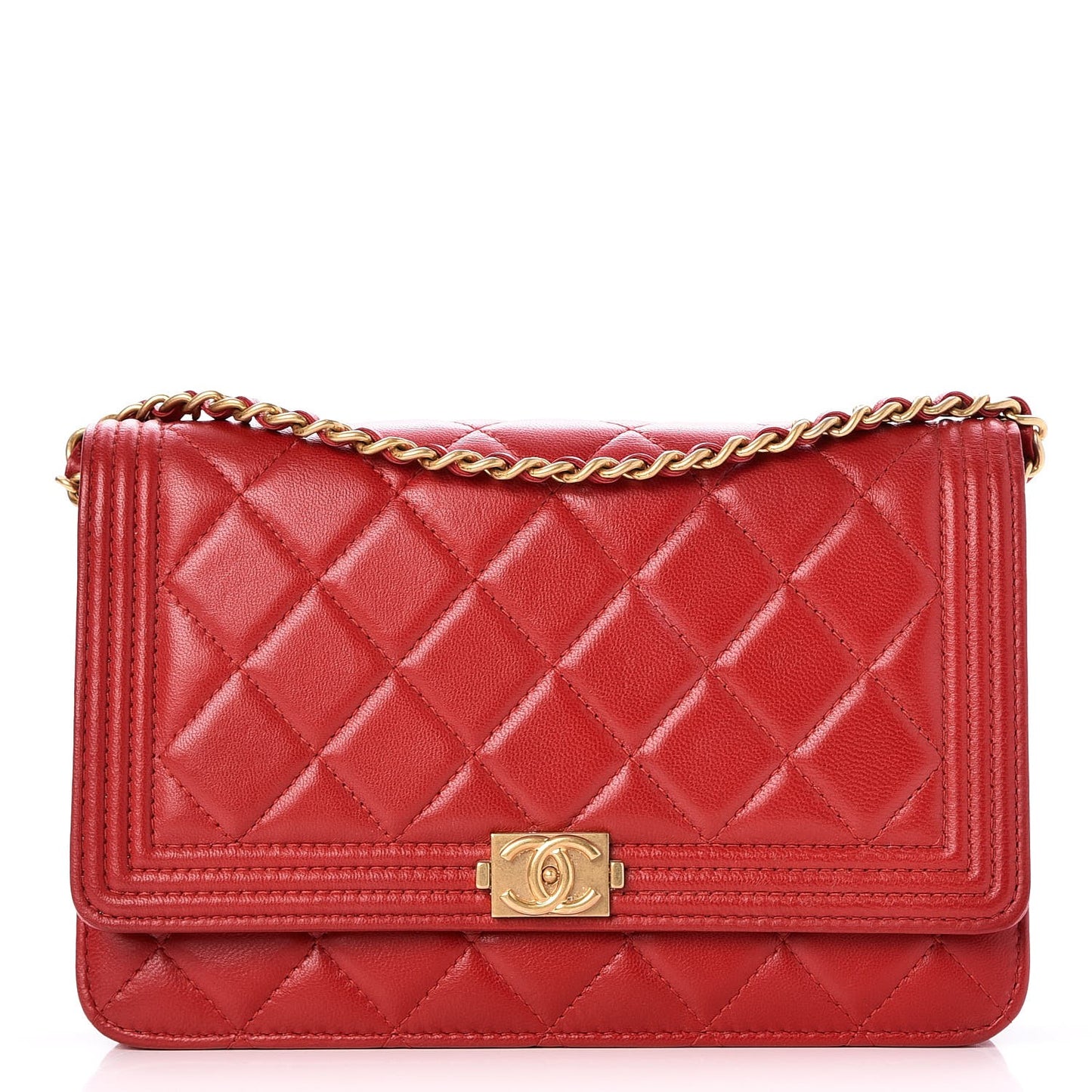 Lambskin Quilted Boy Wallet On Chain WOC Red