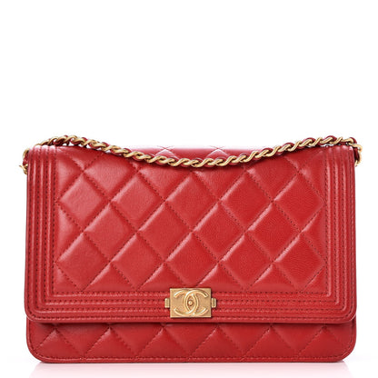 Chanel Lambskin Quilted Boy Wallet On Chain WOC Red 1 of 8