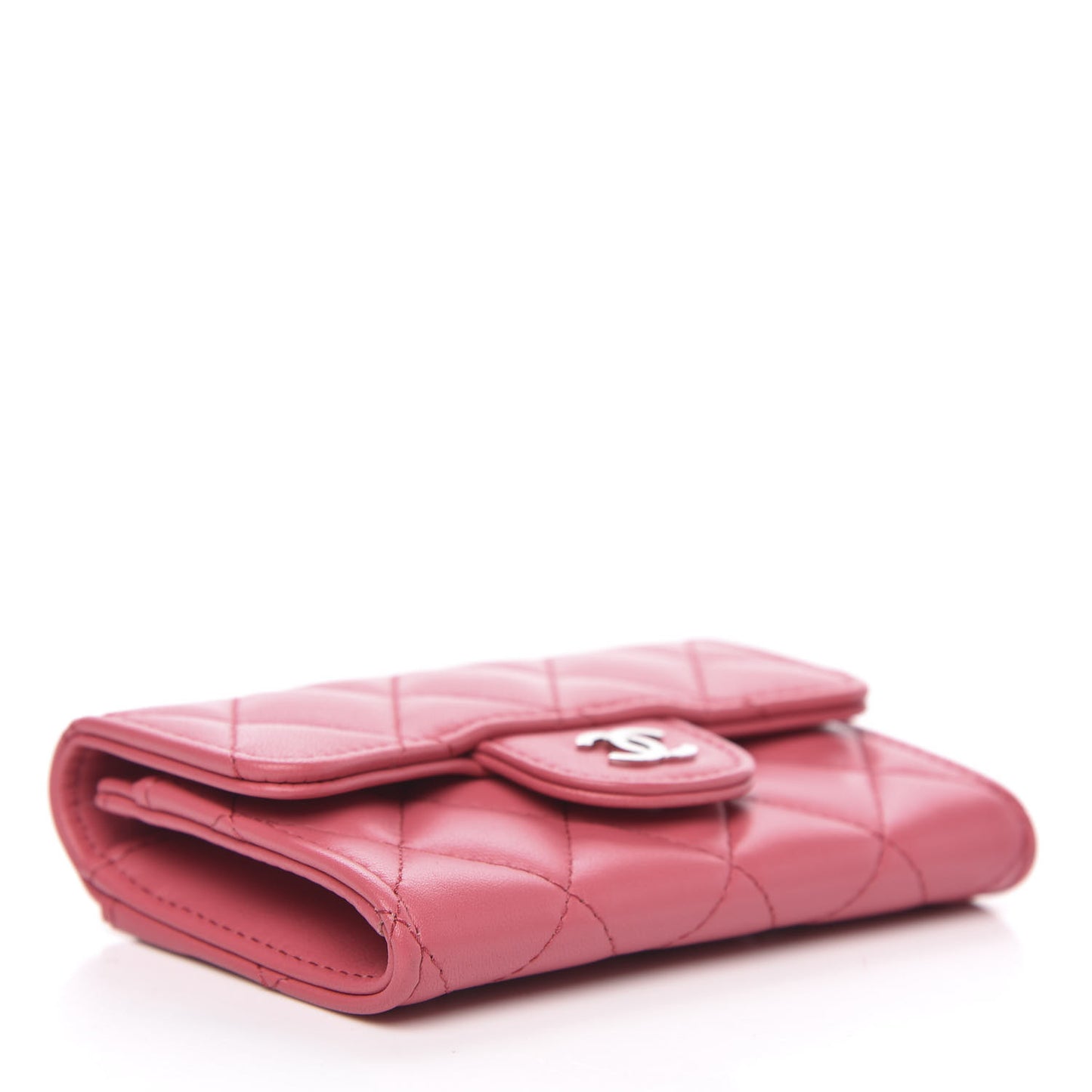 Lambskin Quilted Flap Card Holder Wallet Dark Pink