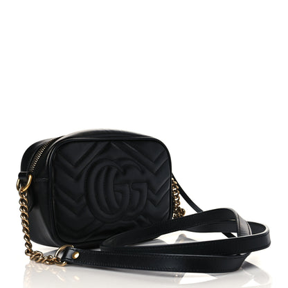 Gucci Calfskin Matelasse Mini GG Marmont Chain Shoulder Bag Black 3 of 11