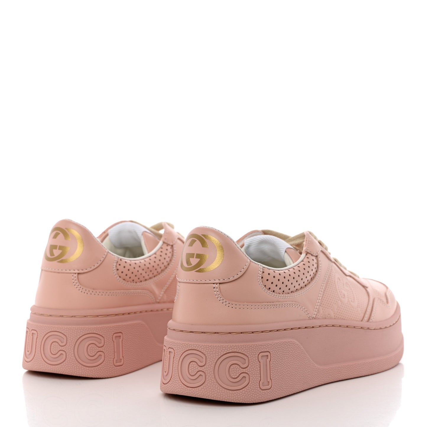 Calfskin GG Tennis Embossed Womens Platform 55mm Sneakers 36 Powder Pink