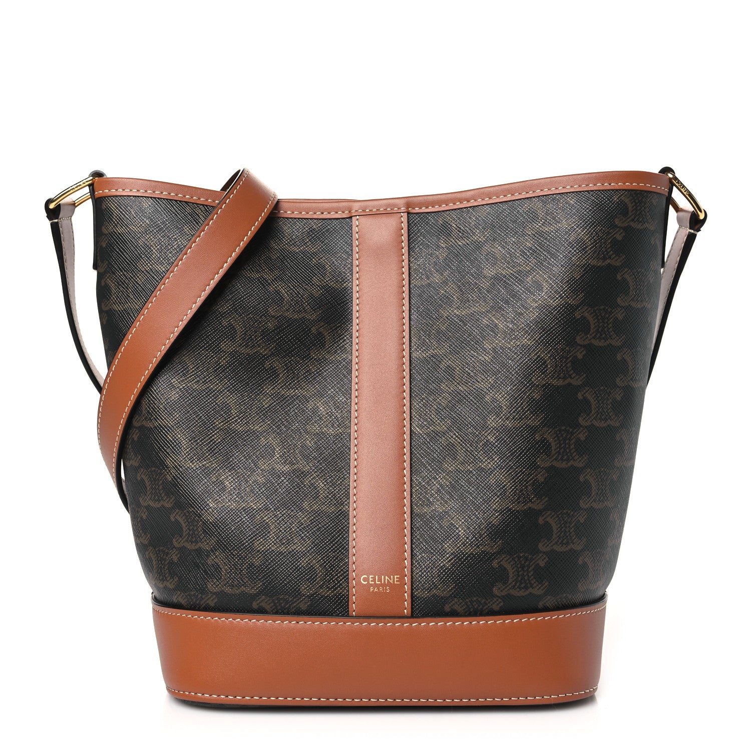 Celine Triomphe Canvas Calfskin Small Bucket Bag Tan 1 of 10