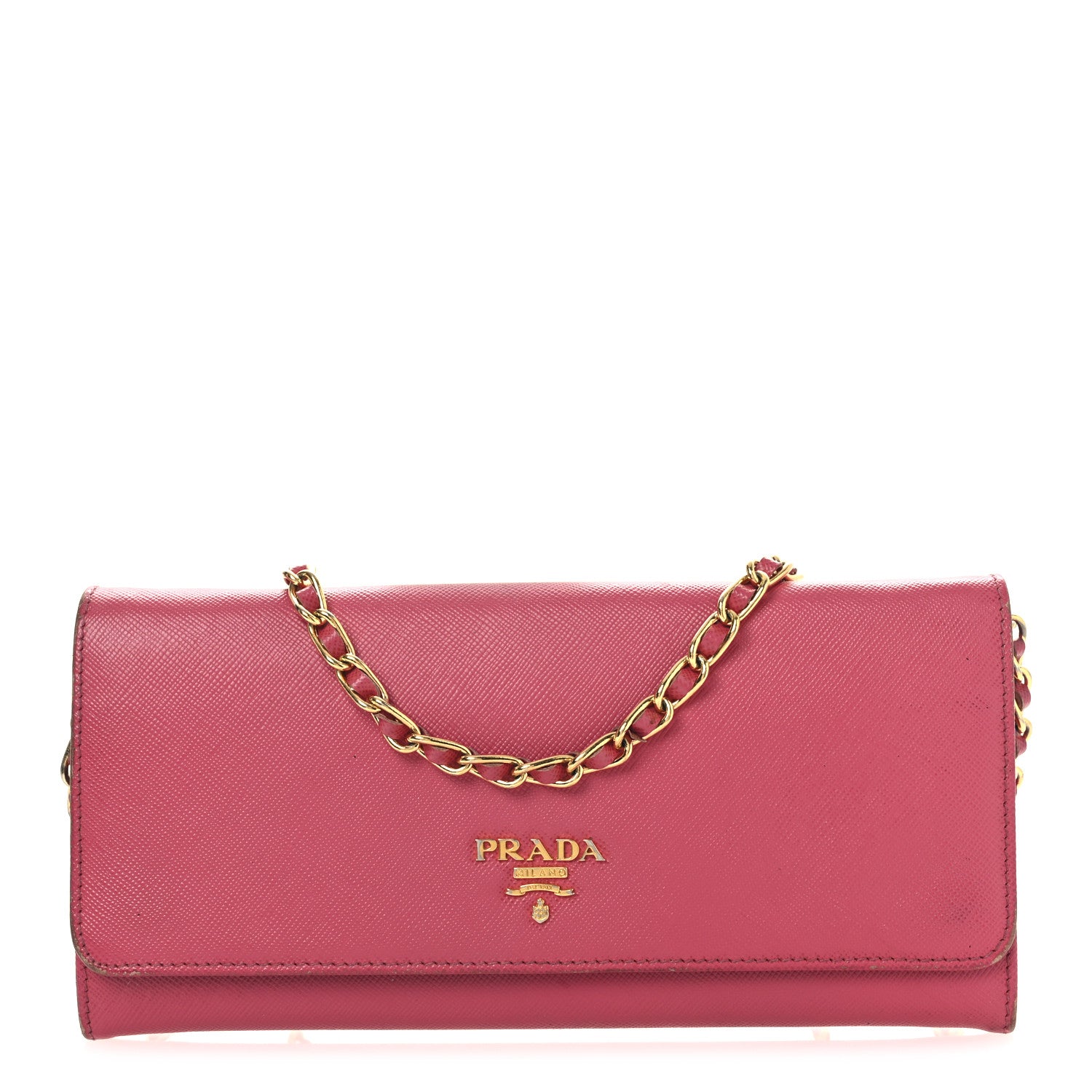 Prada Saffiano Metal Oro Chain Wallet Peonia 1 of 15