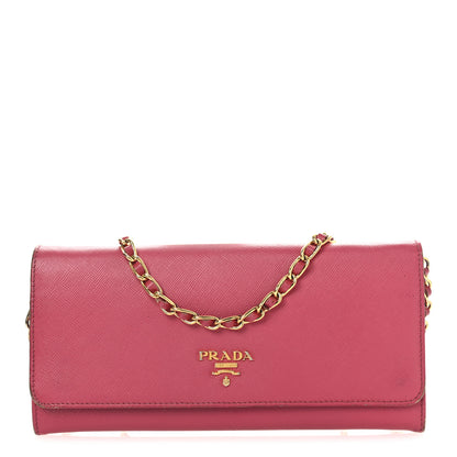 Prada Saffiano Metal Oro Chain Wallet Peonia 1 of 15