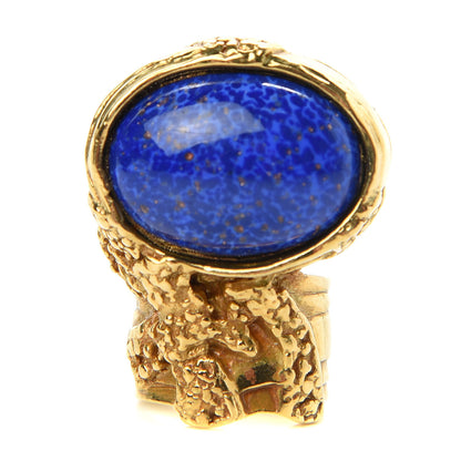Saint Laurent Glass Cabochon Arty Ovale Ring 6 Gold Lapis 1 of 5