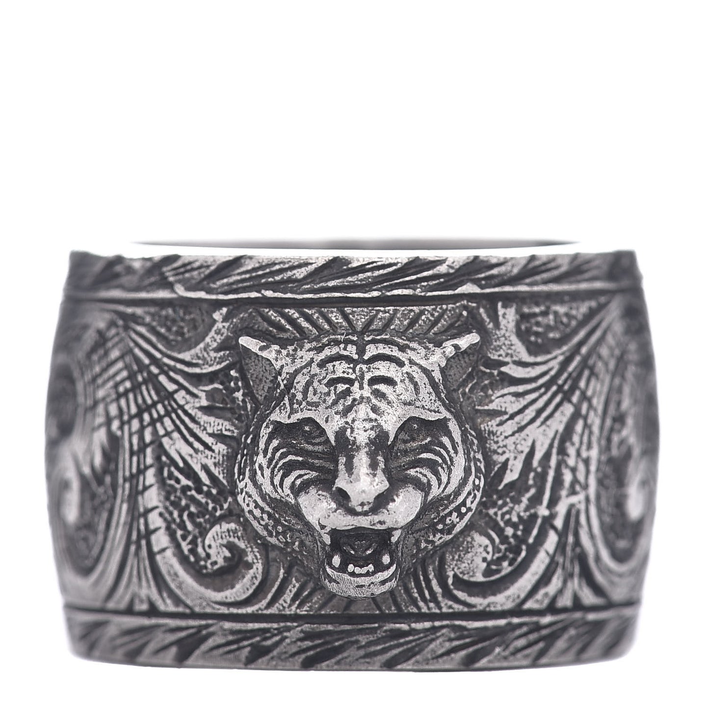 Sterling Silver Wide Feline Band Ring 53 6.25