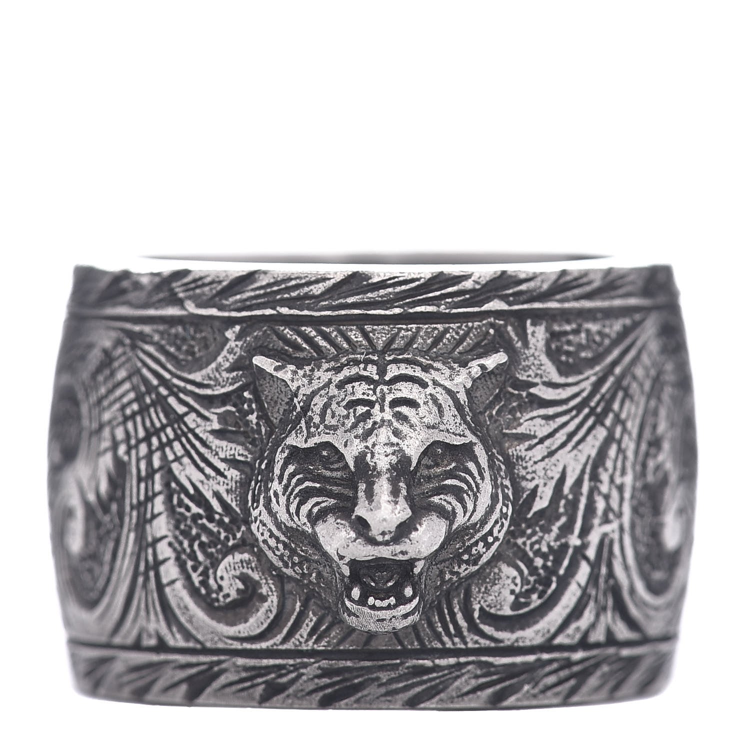 Gucci Sterling Silver Wide Feline Band Ring 53 6.25 1 of 5