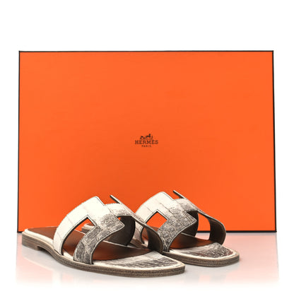 Hermes Matte Niloticus Crocodile Himalaya Oran Sandals 36 Blanc 9 of 9