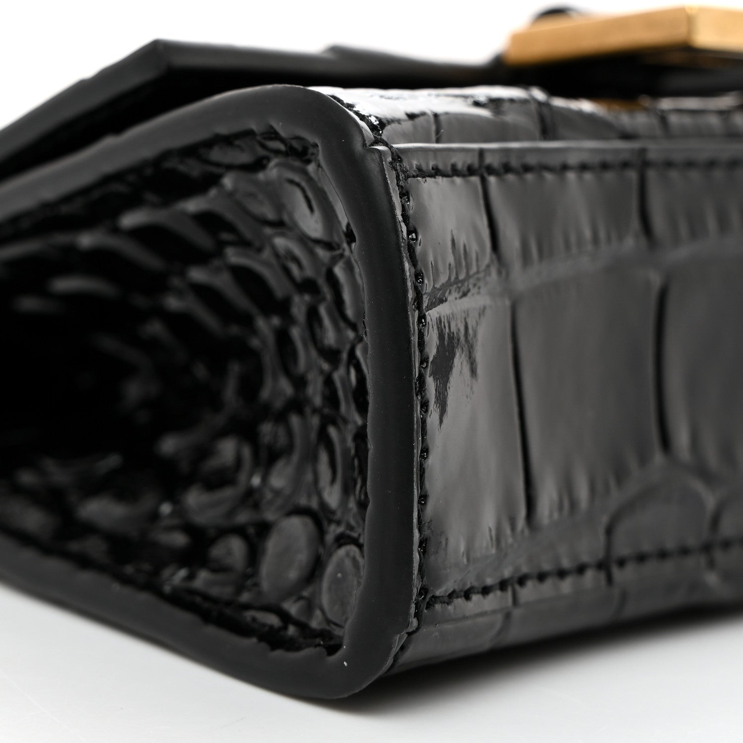 Balenciaga Shiny Calfskin Crocodile Embossed Hourglass Top Handle Bag Mini with Chain Black 9 of 10