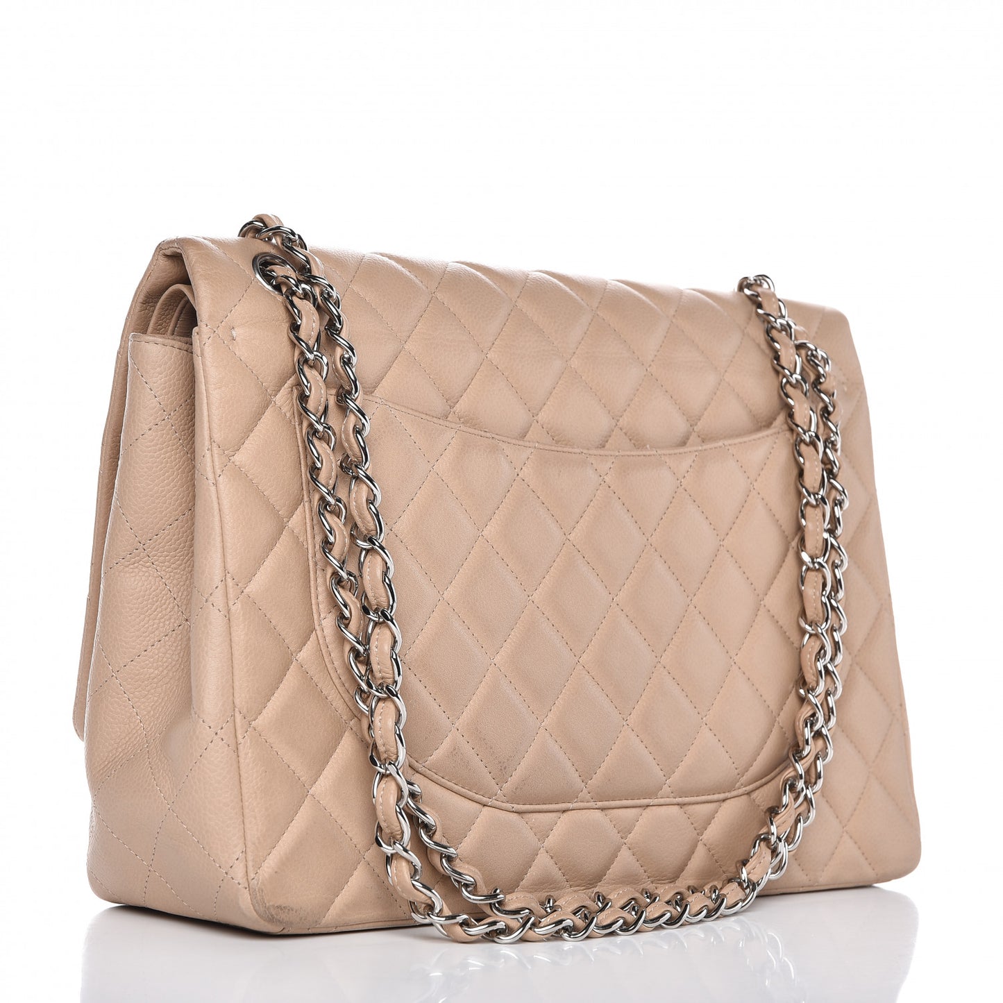 Caviar Quilted Maxi Double Flap Beige