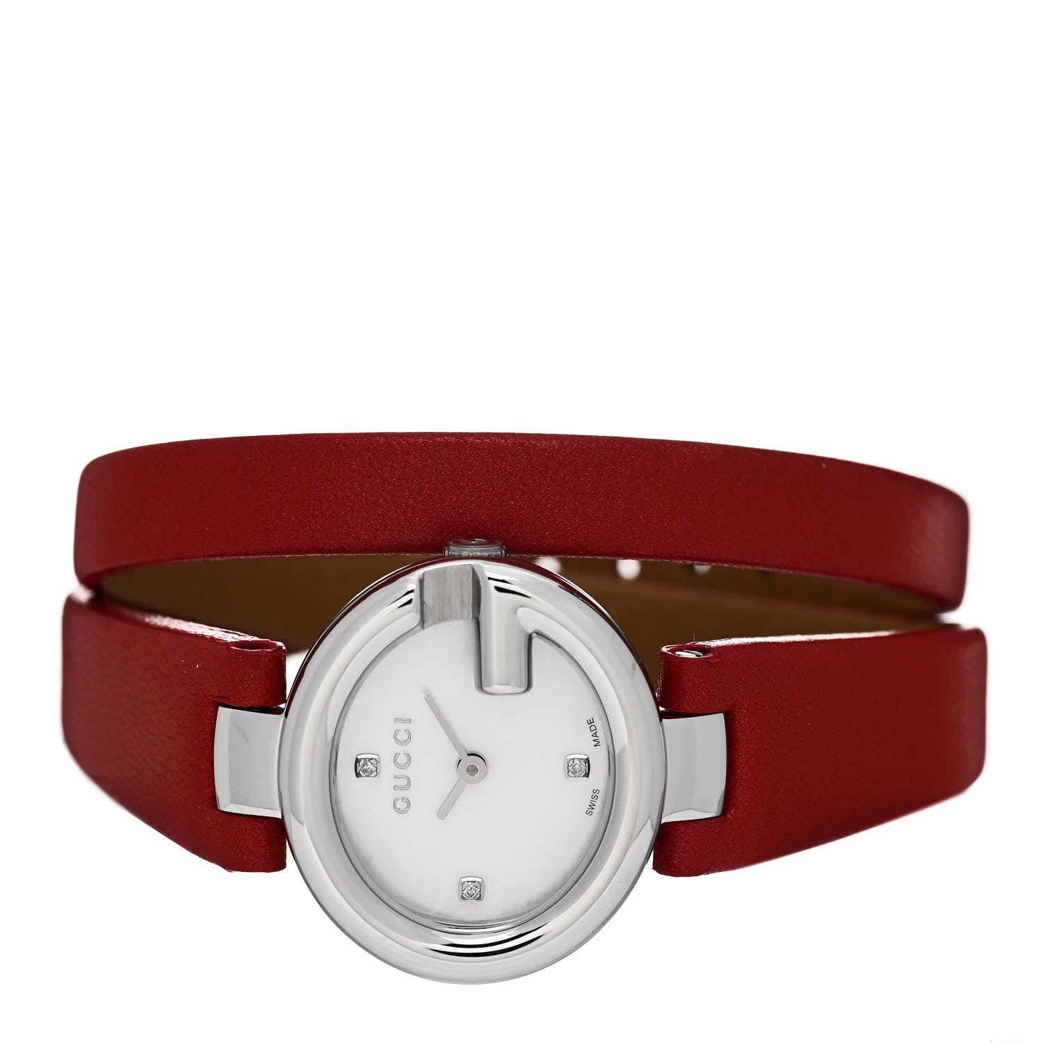 Gucci Stainless Steel Calfskin Diamond Mother of Pearl 27mm Guccissima Double Wrap Quartz Watch 2 of 5