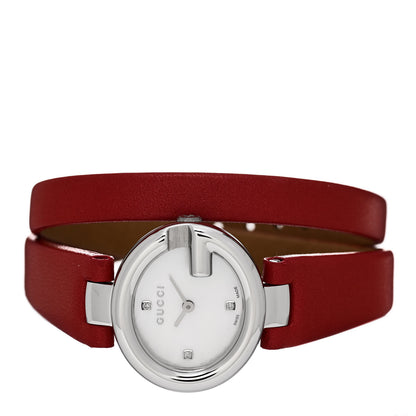 Gucci Stainless Steel Calfskin Diamond Mother of Pearl 27mm Guccissima Double Wrap Quartz Watch 2 of 5