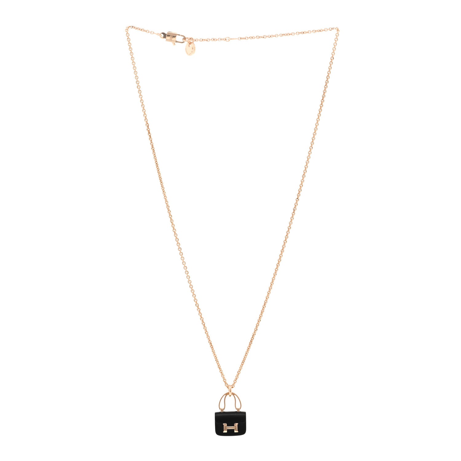 Hermes 18K Rose Gold Black Jade Constance Amulettes Pendant Necklace 3 of 5