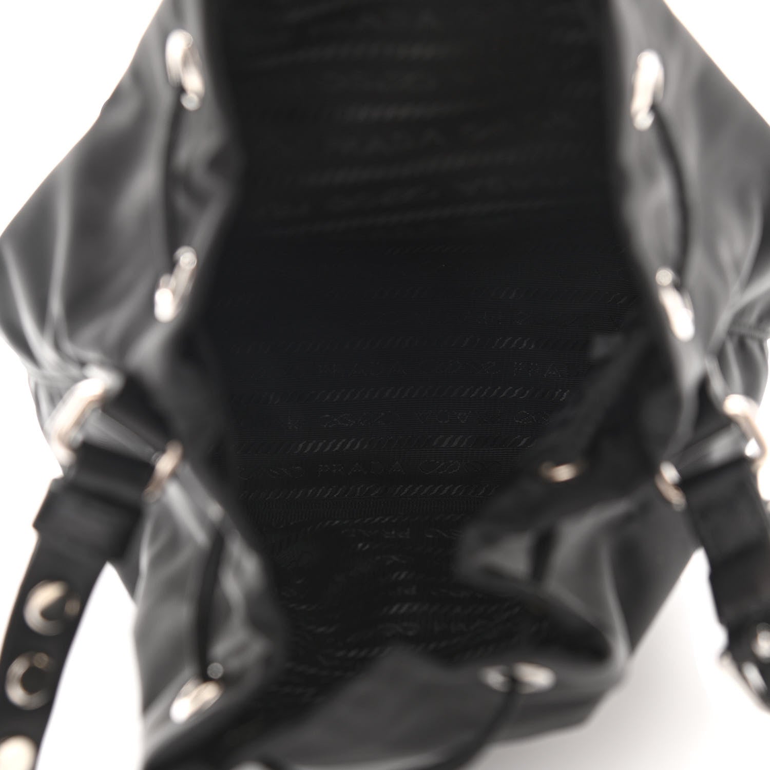 Prada Tessuto Nylon Studded New Vela Mini Bucket Crossbody Bag Black 6 of 9
