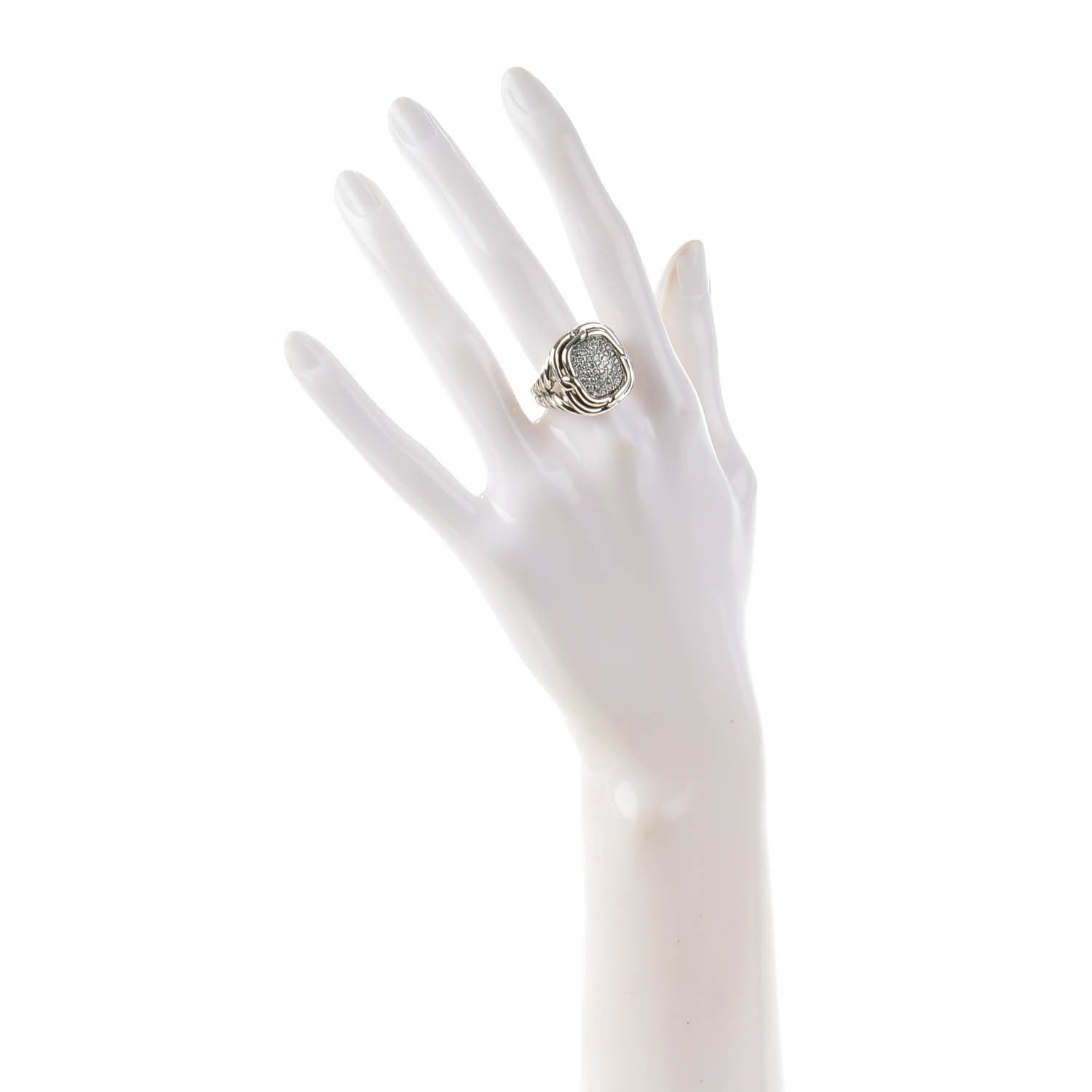 David Yurman Sterling Silver Pave Diamond 16mm Large Labyrinth Ring 54 7 2 of 6