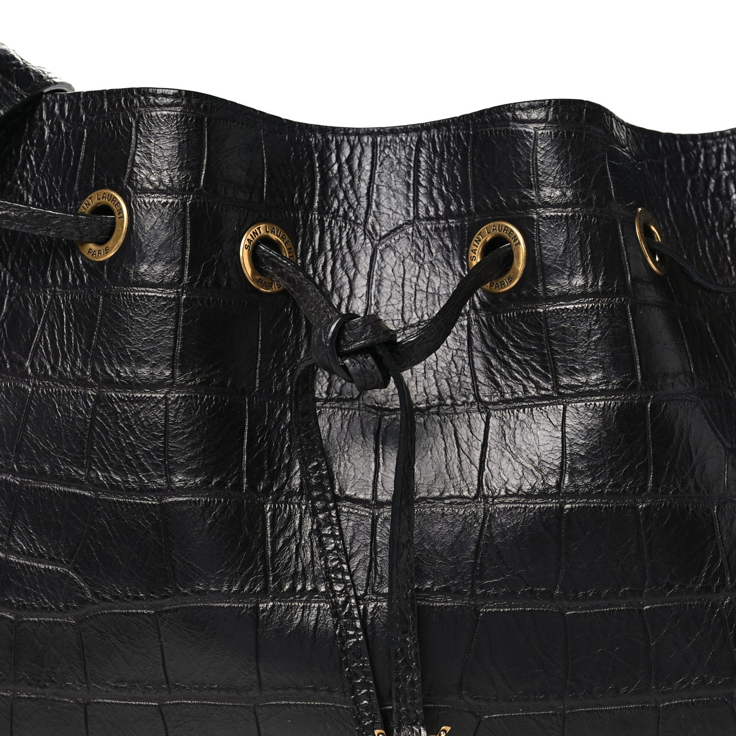 Calfskin Crocodile Embossed Paris VII Large Flat Hobo Black
