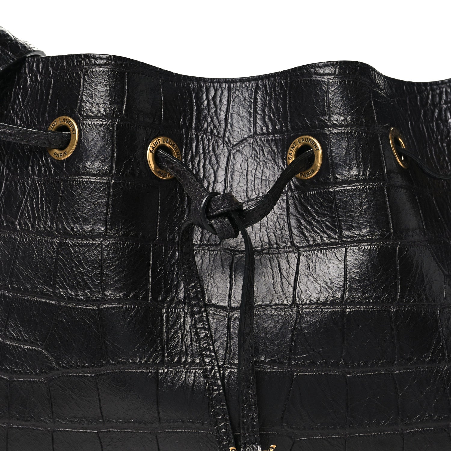 Saint Laurent Calfskin Crocodile Embossed Paris VII Large Flat Hobo Black 8 of 11