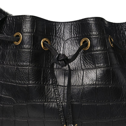 Saint Laurent Calfskin Crocodile Embossed Paris VII Large Flat Hobo Black 8 of 11