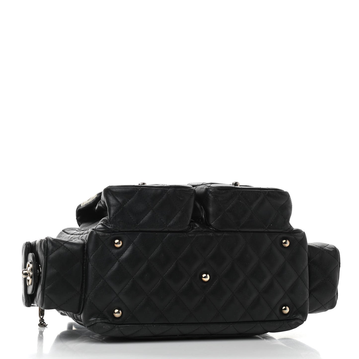 Calfskin Quilted Small Cambon Multipocket Reporter Black White
