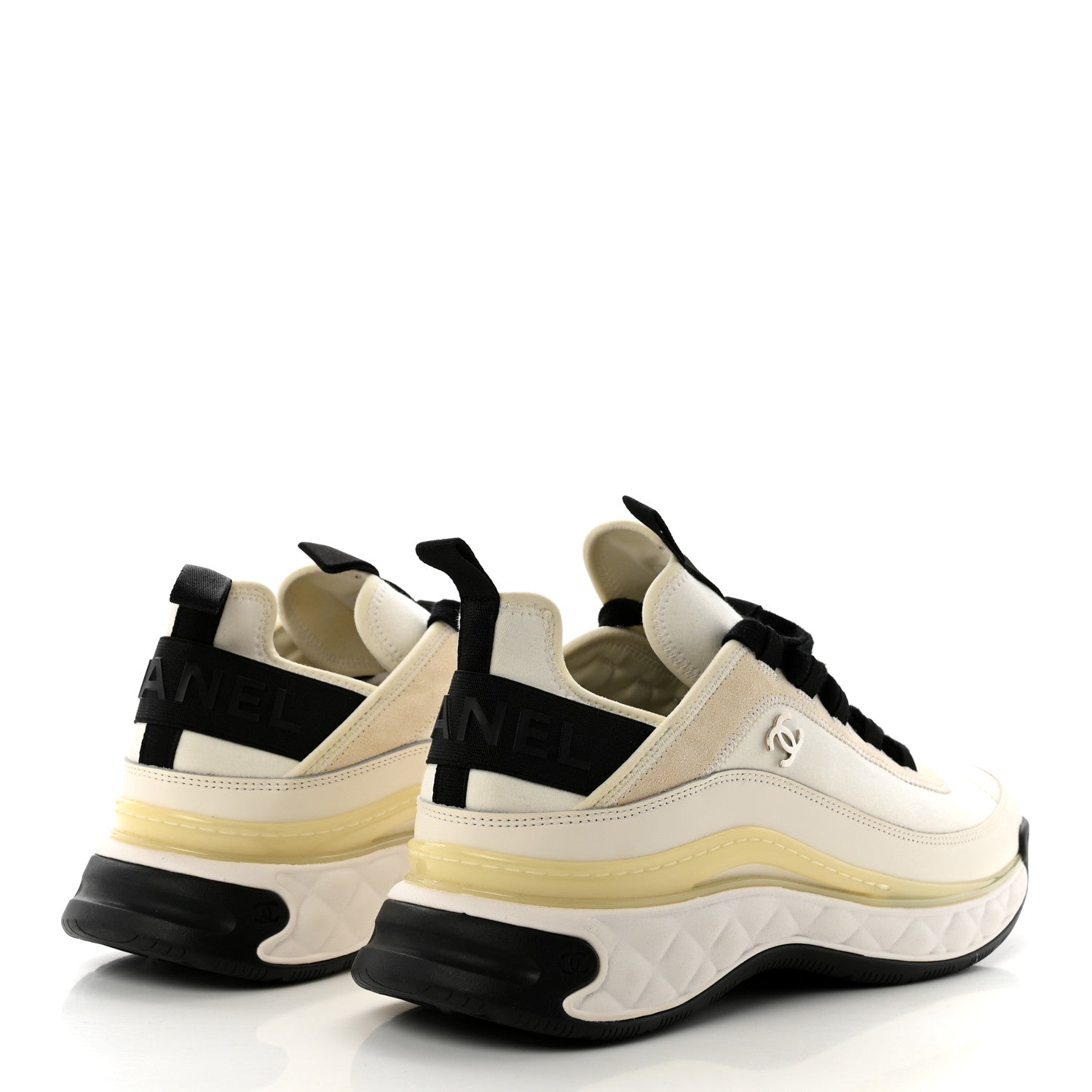Chanel Velvet Calfskin Mixed Fibers Mens CC Sneakers 43 Ivory Black 4 of 10
