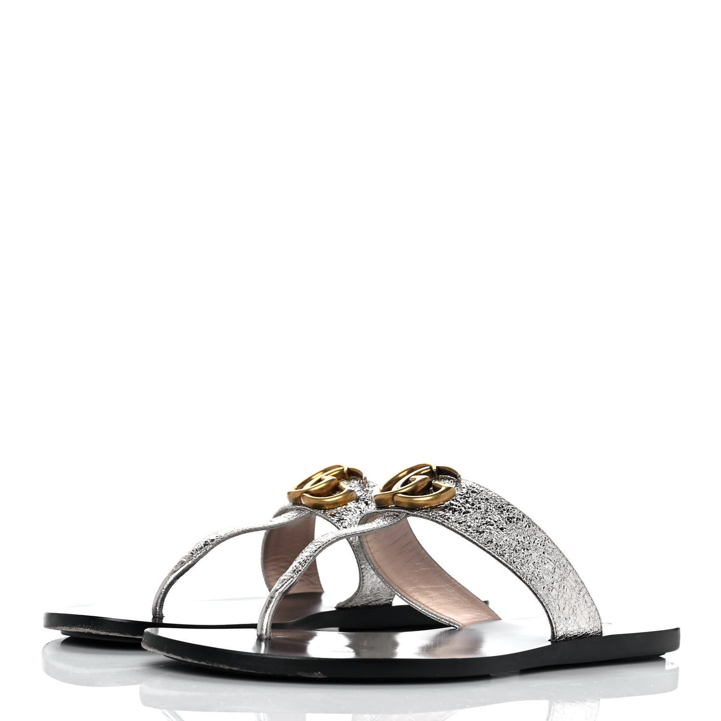 Nappa Silk Galassia GG Marmont Thong Flat Sandals 37.5 Platino