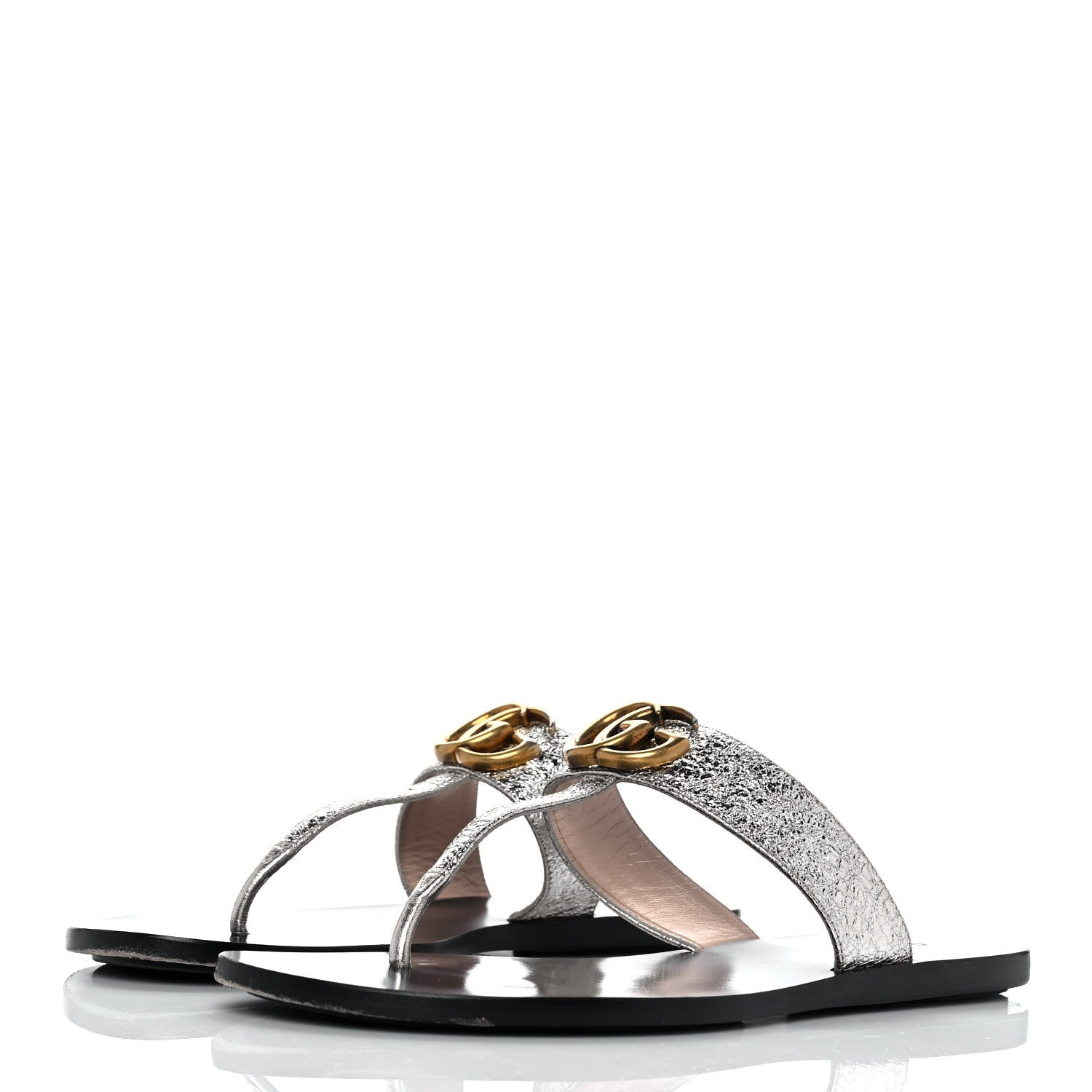 Gucci Nappa Silk Galassia GG Marmont Thong Flat Sandals 37.5 Platino 3 of 7