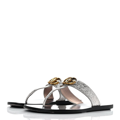 Gucci Nappa Silk Galassia GG Marmont Thong Flat Sandals 37.5 Platino 3 of 7