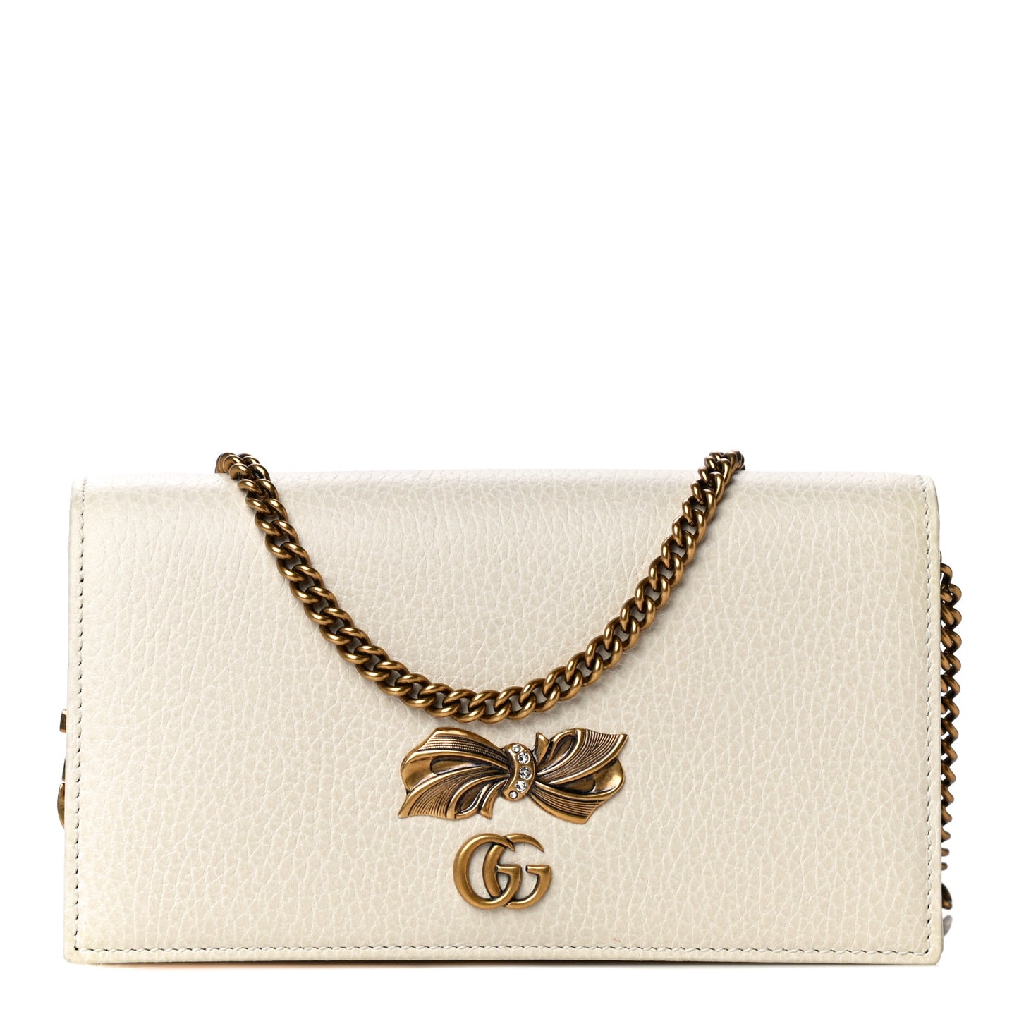 Calfskin GG Marmont Bow Chain Wallet White