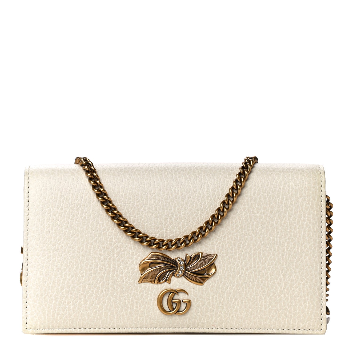 Gucci Calfskin GG Marmont Bow Chain Wallet White 1 of 12